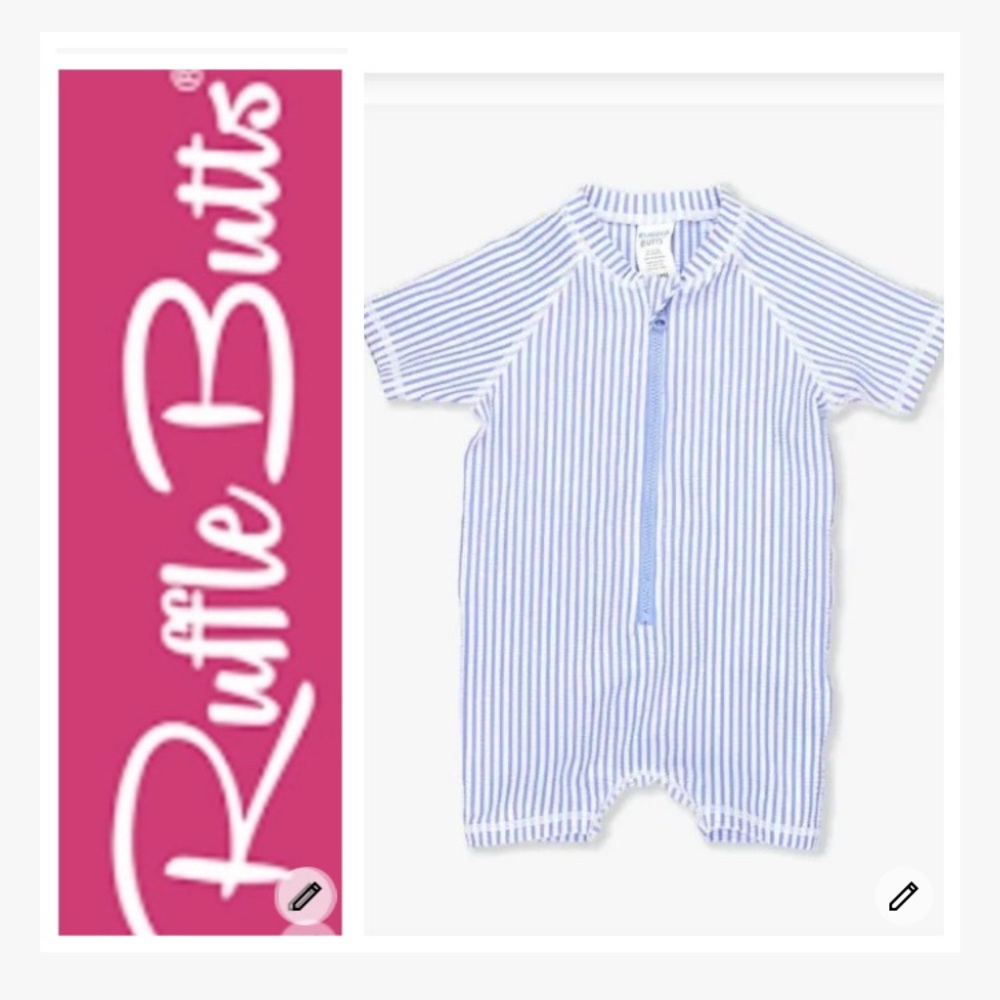 Ruffle Butts Blue and White Striped Romper